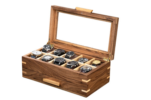 Wood watch box with - box, drawer
