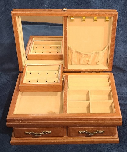 Vtg wood jewelry box mirror - box, w/